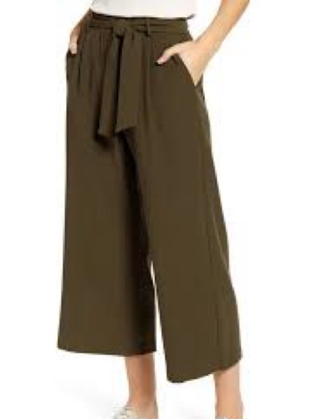 Olive Tie-Waist Cropped Women's Pants
